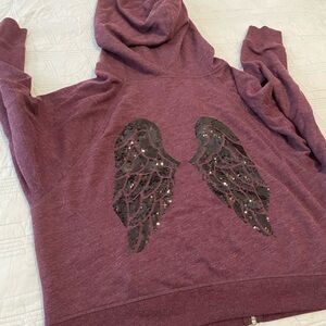 VS y2k vintage Sequin Angel Wing Back Hoodie in Deep maroon plum